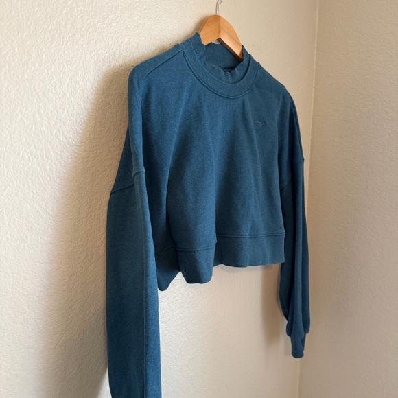 Gymshark Womens Rest Day Sweats Cropped Oversized Pullover in Steel Blue Marl, L - Picture 3 of 6